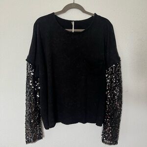 Black Sequin Sleeve Free People Top